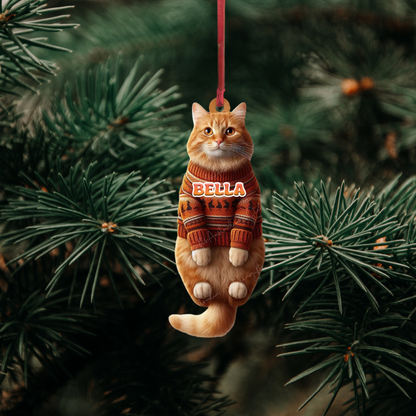 Personalized Orange Cat Hanging Christmas Ornament, Custom Name Orange Cat Ornament ON0873