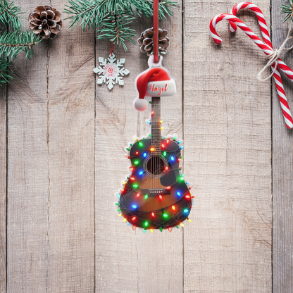 Personalized Acoustic Guitar Light Christmas Ornament, Custom Name Guitar Lovers Ornament ON0874