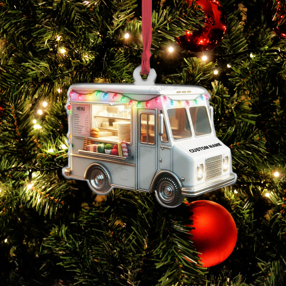 Personalized Food Truck Light Christmas Ornament, Custom Name Food Driver Ornament ON0875