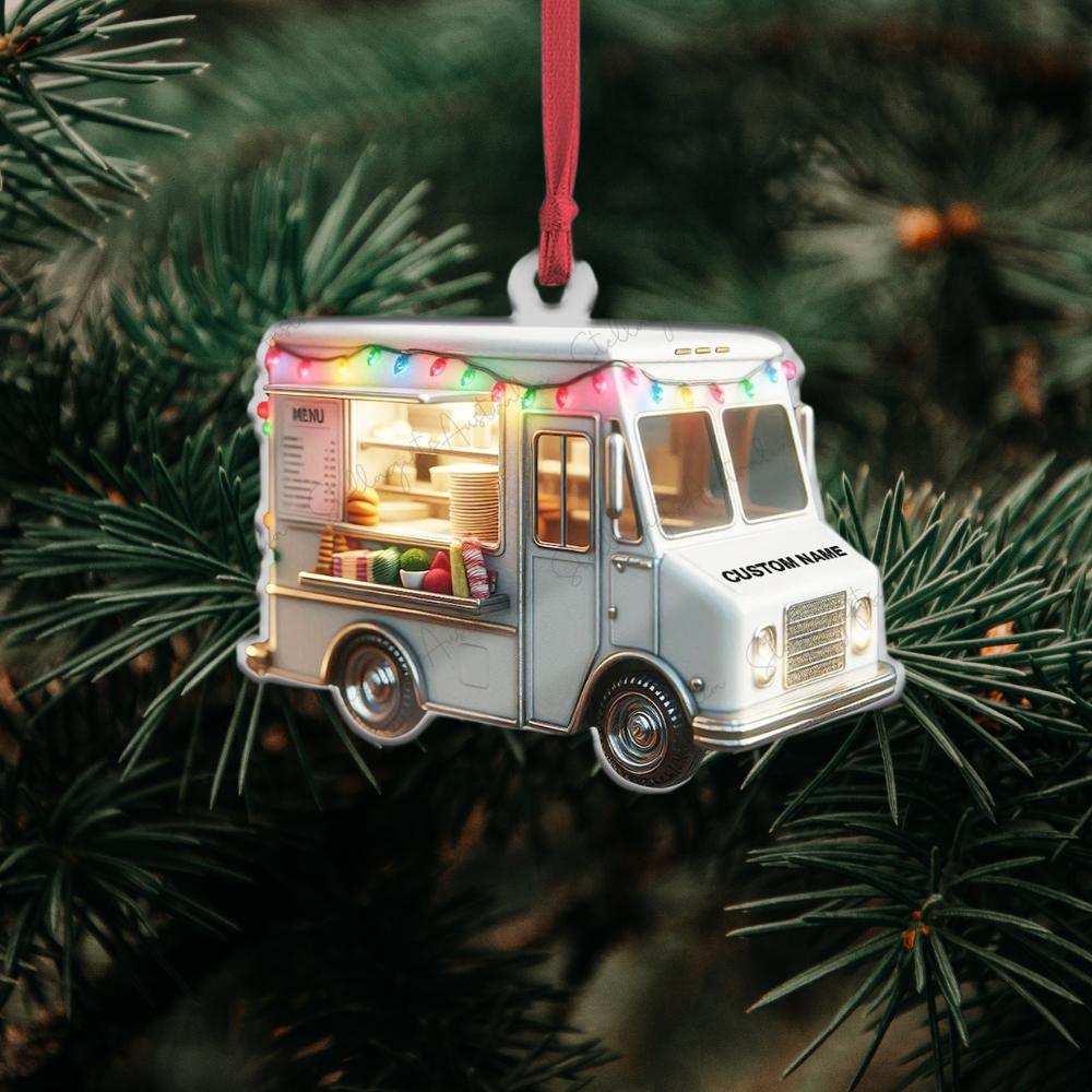 Personalized Food Truck Light Christmas Ornament, Custom Name Food Driver Ornament ON0875