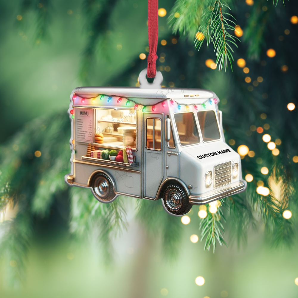 Personalized Food Truck Light Christmas Ornament, Custom Name Food Driver Ornament ON0875