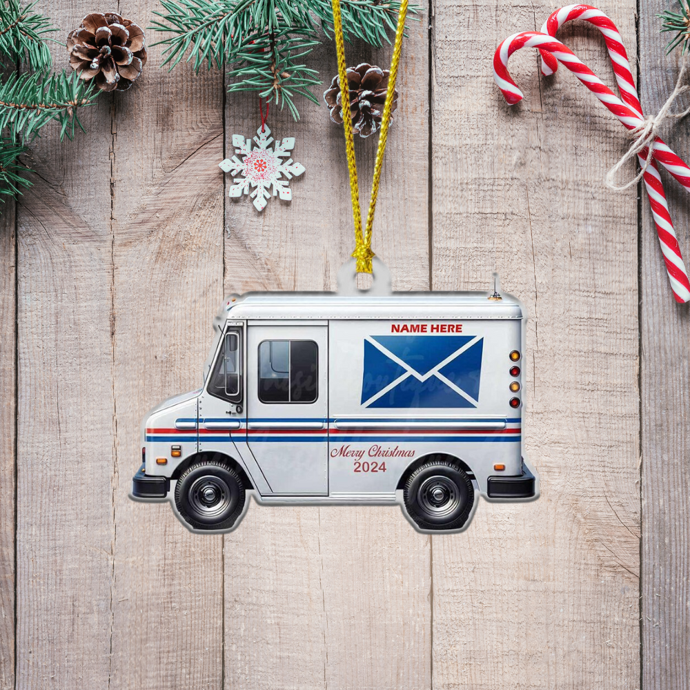 Personalized Mail Truck Merry Christmas Ornament 2024, Custom Name Postal Worker Ornament ON0876