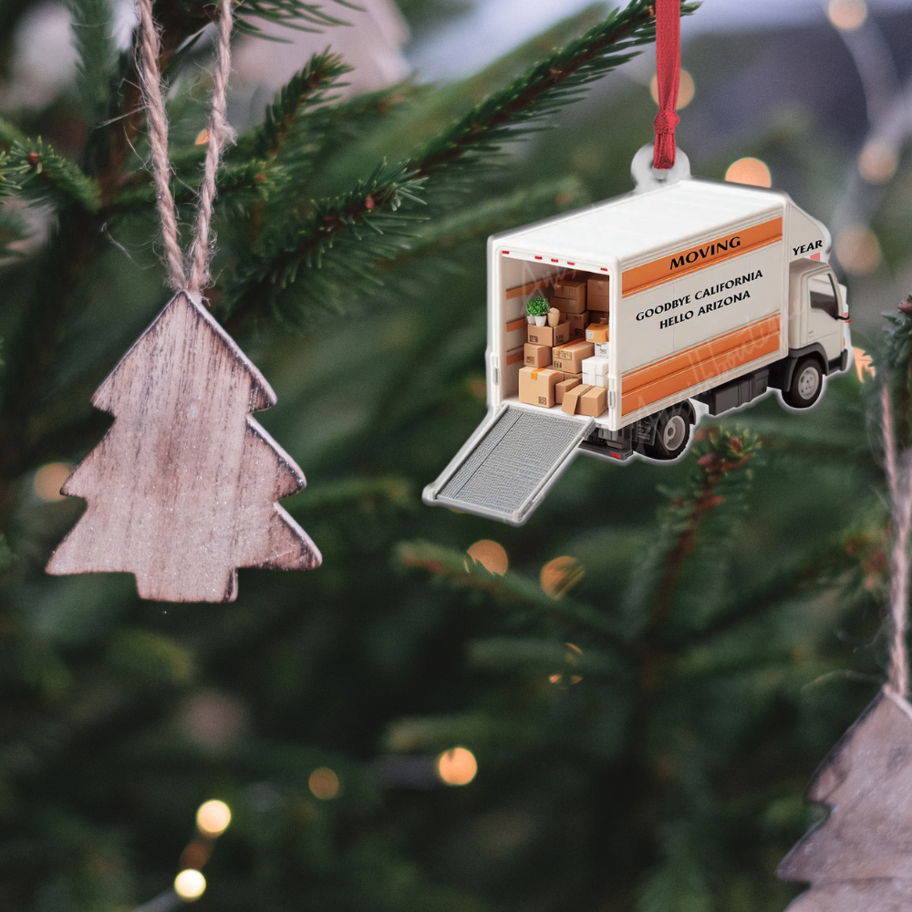 Personalized 1st Christmas Moving Truck Ornament, Custom New Home Moving Ornament With Name ON0878