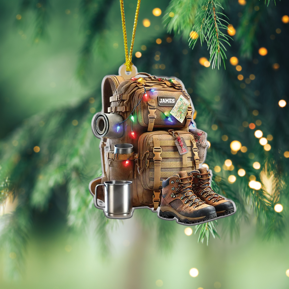 Personalized Hiking Backpack Light Christmas Ornament, Custom Name Hiking Lover Ornament ON0880