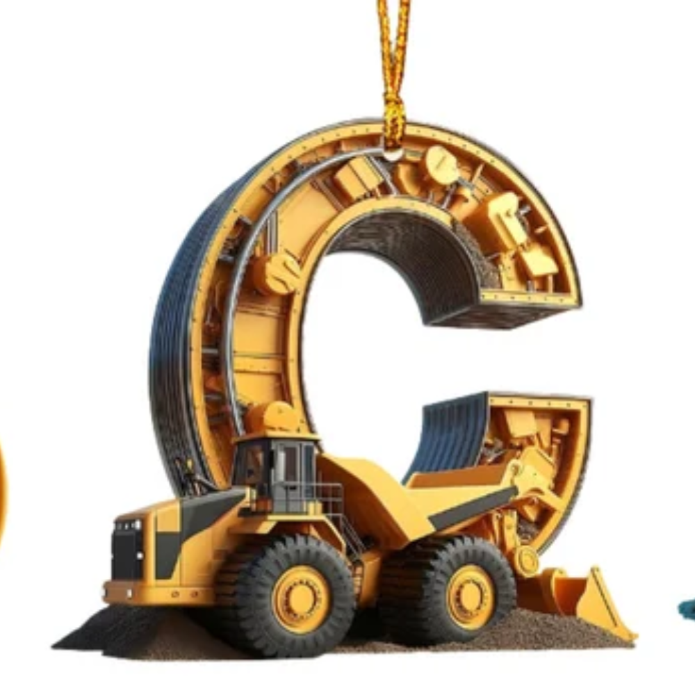 Construction Vehicle Letter Christmas Ornament, Initial Letter Truck Tractor Ornament ON0882