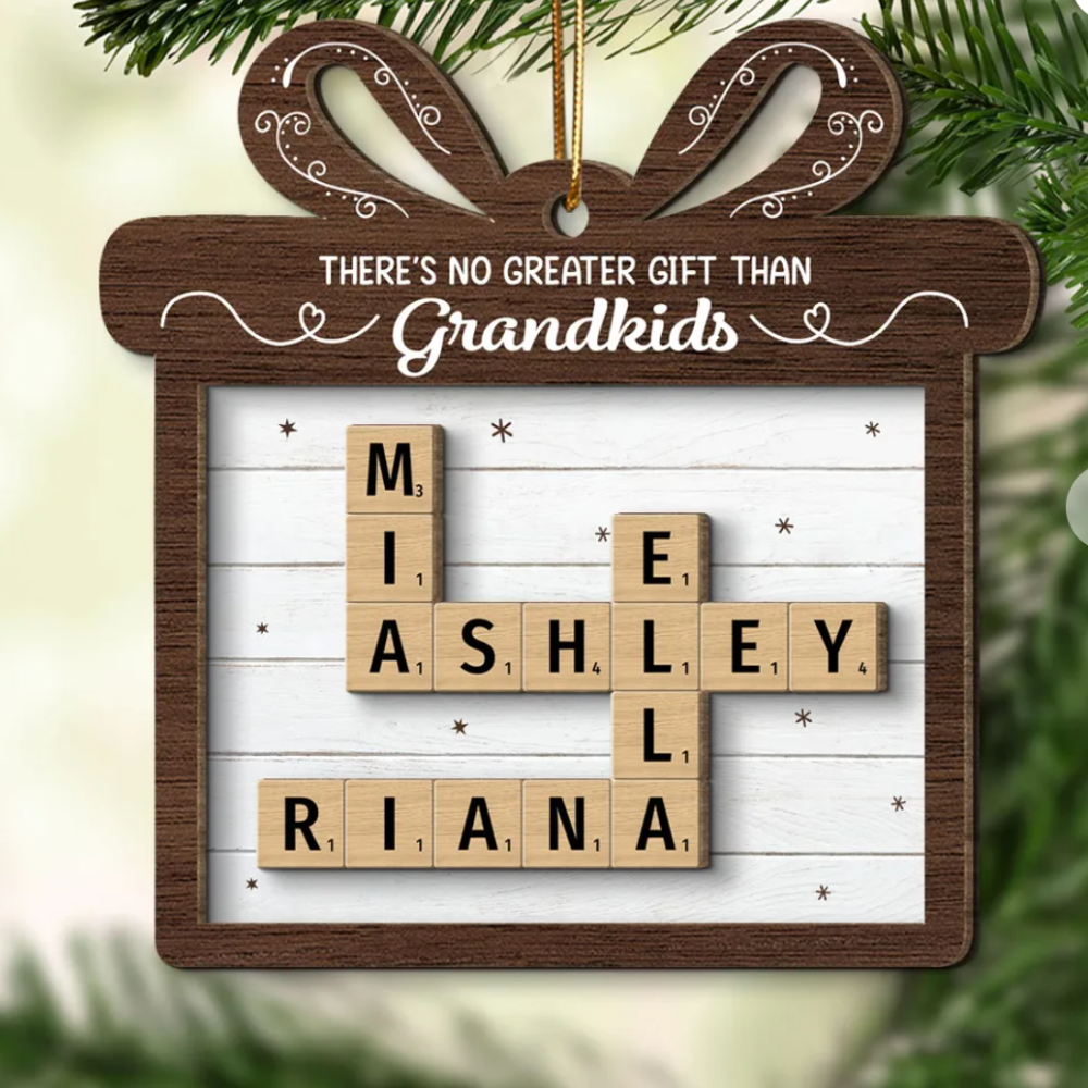 There's No Greater Gift Than Grandkids Crossword Art Puzzle Personalized 2-Layer Wooden Ornament, Custom Family Christmas Ornament 2024 ON0836