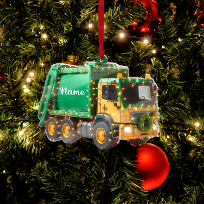 Personalized Garbage Truck Christmas Ornament, Custom Name Sanitation Worker Ornament ON0858