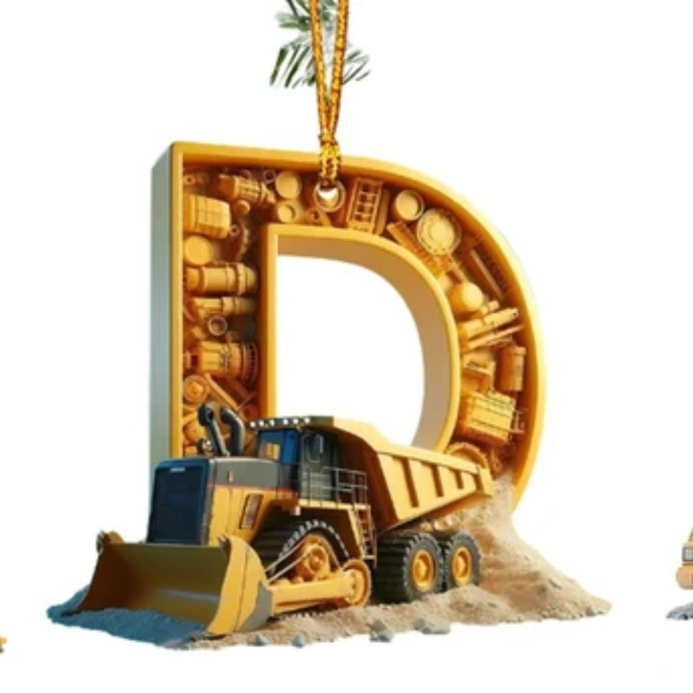 Construction Vehicle Letter Christmas Ornament, Initial Letter Truck Tractor Ornament ON0882