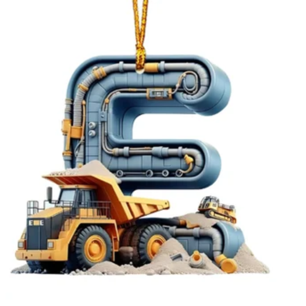 Construction Vehicle Letter Christmas Ornament, Initial Letter Truck Tractor Ornament ON0882