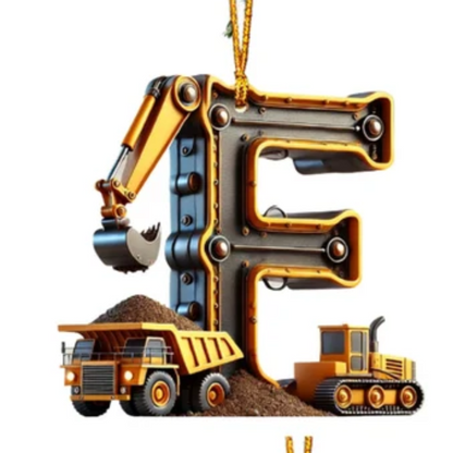 Construction Vehicle Letter Christmas Ornament, Initial Letter Truck Tractor Ornament ON0882