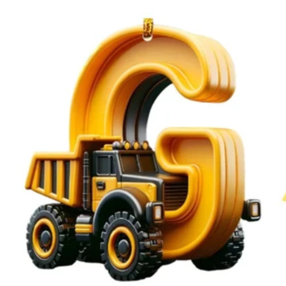 Construction Vehicle Letter Christmas Ornament, Initial Letter Truck Tractor Ornament ON0882