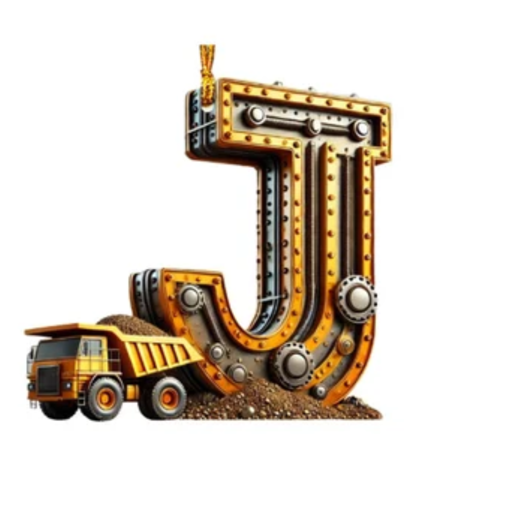 Construction Vehicle Letter Christmas Ornament, Initial Letter Truck Tractor Ornament ON0882