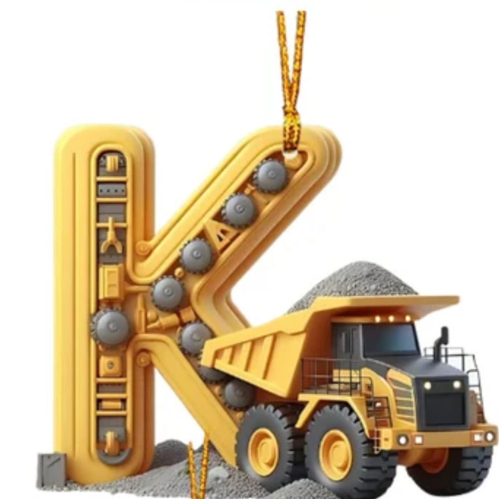 Construction Vehicle Letter Christmas Ornament, Initial Letter Truck Tractor Ornament ON0882