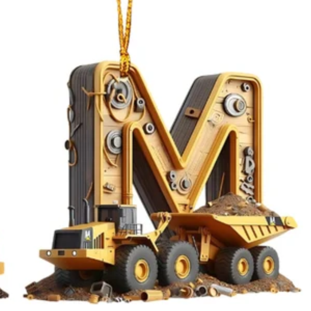 Construction Vehicle Letter Christmas Ornament, Initial Letter Truck Tractor Ornament ON0882