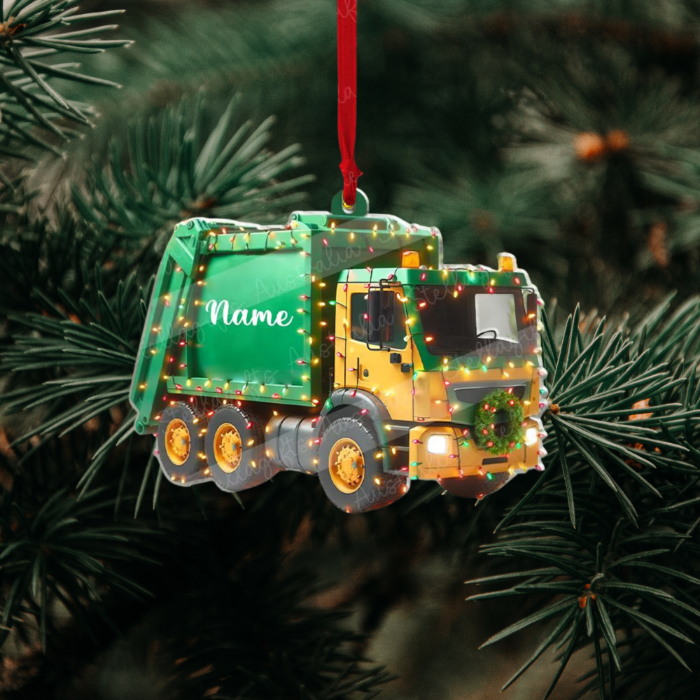 Personalized Garbage Truck Christmas Ornament, Custom Name Sanitation Worker Ornament ON0858