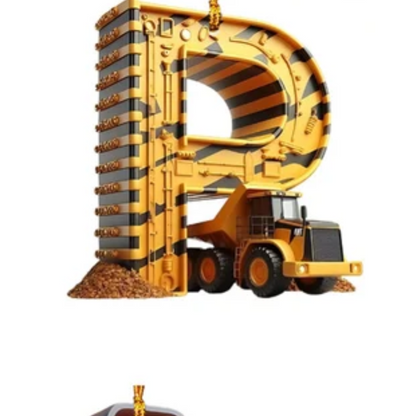 Construction Vehicle Letter Christmas Ornament, Initial Letter Truck Tractor Ornament ON0882