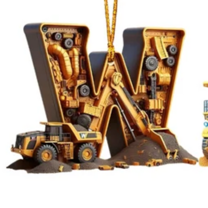 Construction Vehicle Letter Christmas Ornament, Initial Letter Truck Tractor Ornament ON0882