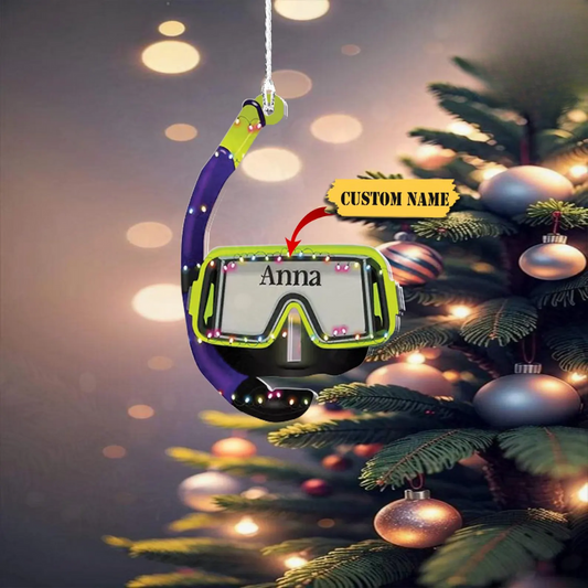 Personalized Goggles Diving Snorkeling Light Christmas Ornament, Custom Name Scuba Diver Ornament ON0913