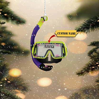 Personalized Goggles Diving Snorkeling Light Christmas Ornament, Custom Name Scuba Diver Ornament ON0913