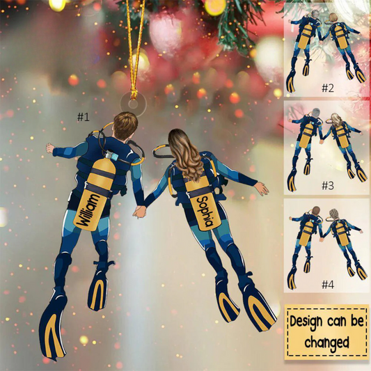 Personalized Scuba Diving Couples Ornament, Custom Name Scuba Diver Ornament ON0935