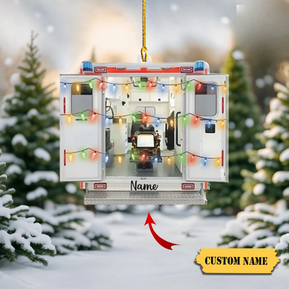 Personalized Paramedics Van Ambulance Light Christmas Ornament, Custom Medical Equipment Aid Ornament With Name ON0942