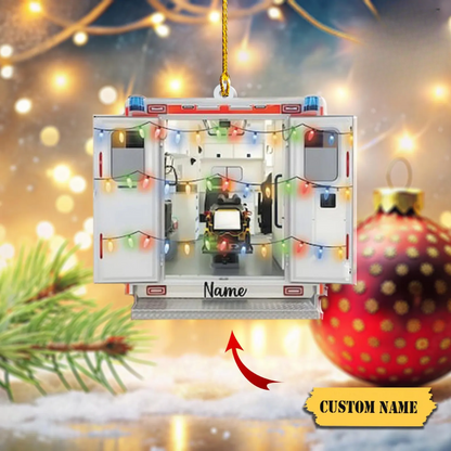 Personalized Paramedics Van Ambulance Light Christmas Ornament, Custom Medical Equipment Aid Ornament With Name ON0942