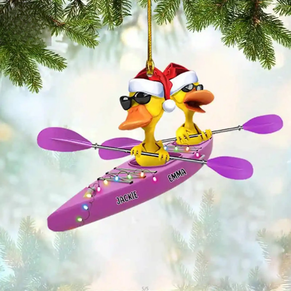 Personalized Kayaking Ducks Light Christmas Ornament, Custom Name Water Sports Enthusiasts Ornament ON0900