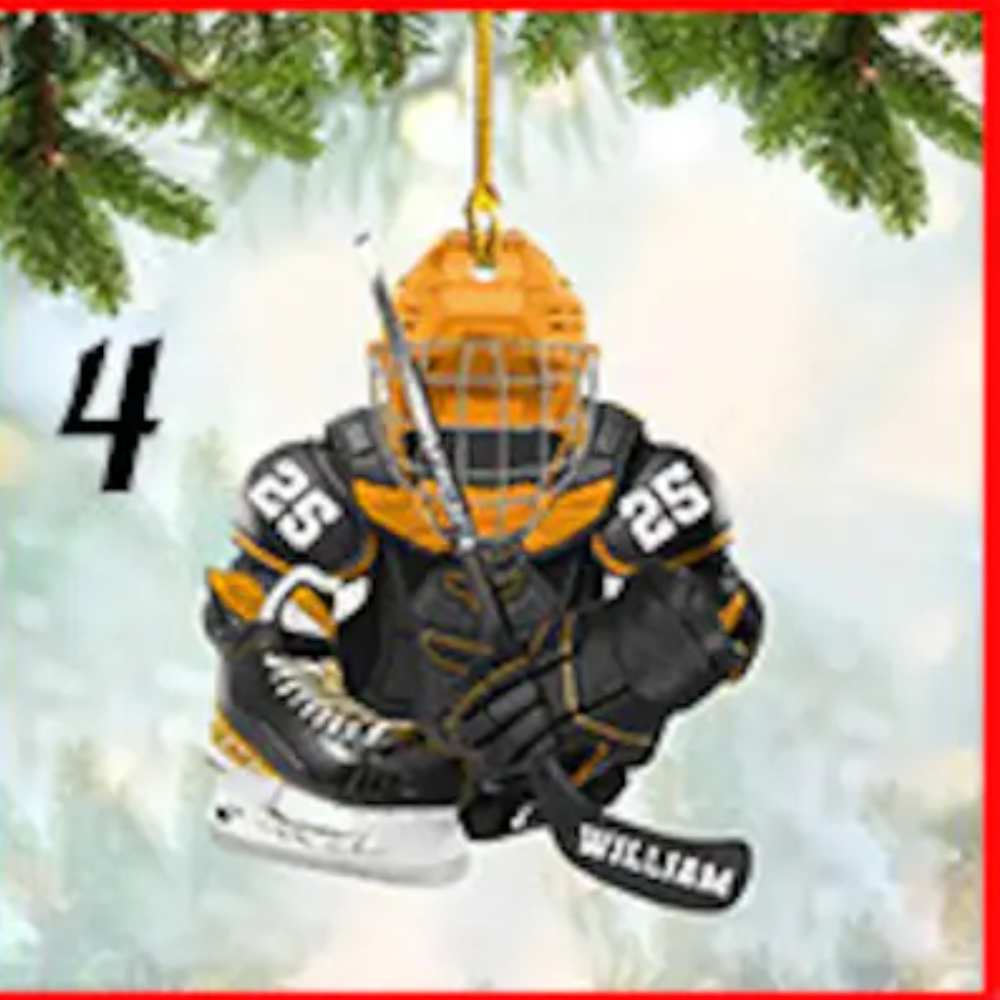 Personalized Hockey Equipment Christmas Ornament, Custom Name Number Hockey Lover Ornament ON0955