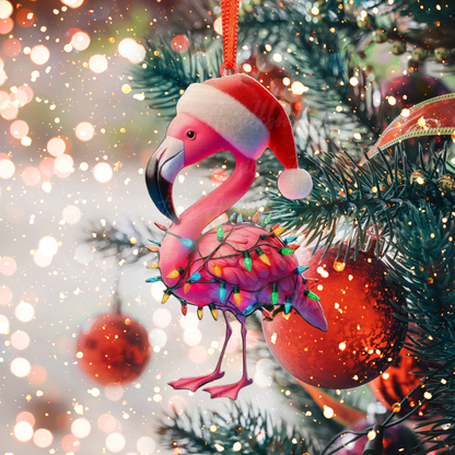 Flamingo Light Christmas Ornament, Bird Lover Flamingo Lover Xmas Ornament ON0958