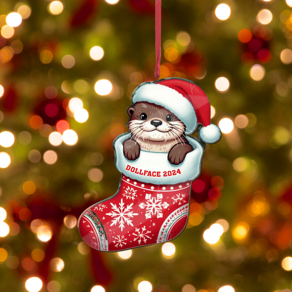 Personalized Otter In Stocking Christmas Ornament, Custom Name Otter Xmas Ornament ON0959