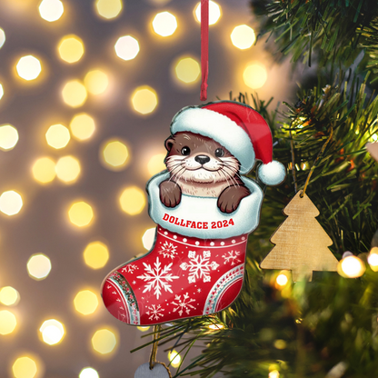 Personalized Otter In Stocking Christmas Ornament, Custom Name Otter Xmas Ornament ON0959