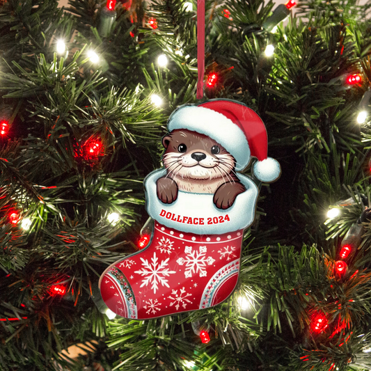 Personalized Otter In Stocking Christmas Ornament, Custom Name Otter Xmas Ornament ON0959