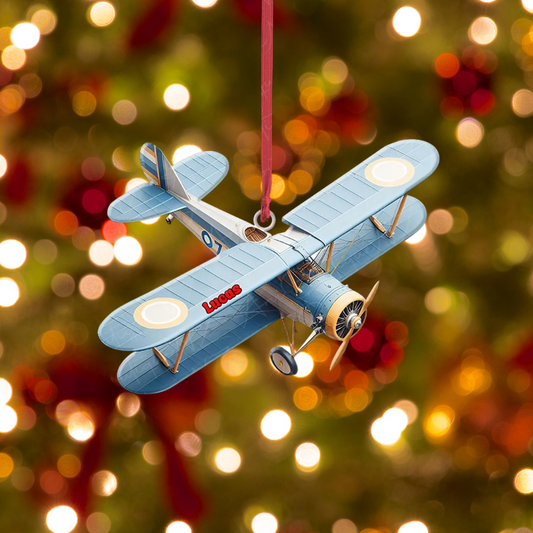 Personalized Biplane Christmas Ornament, Custom Name Aviation Pilot Biplane Ornament ON0960