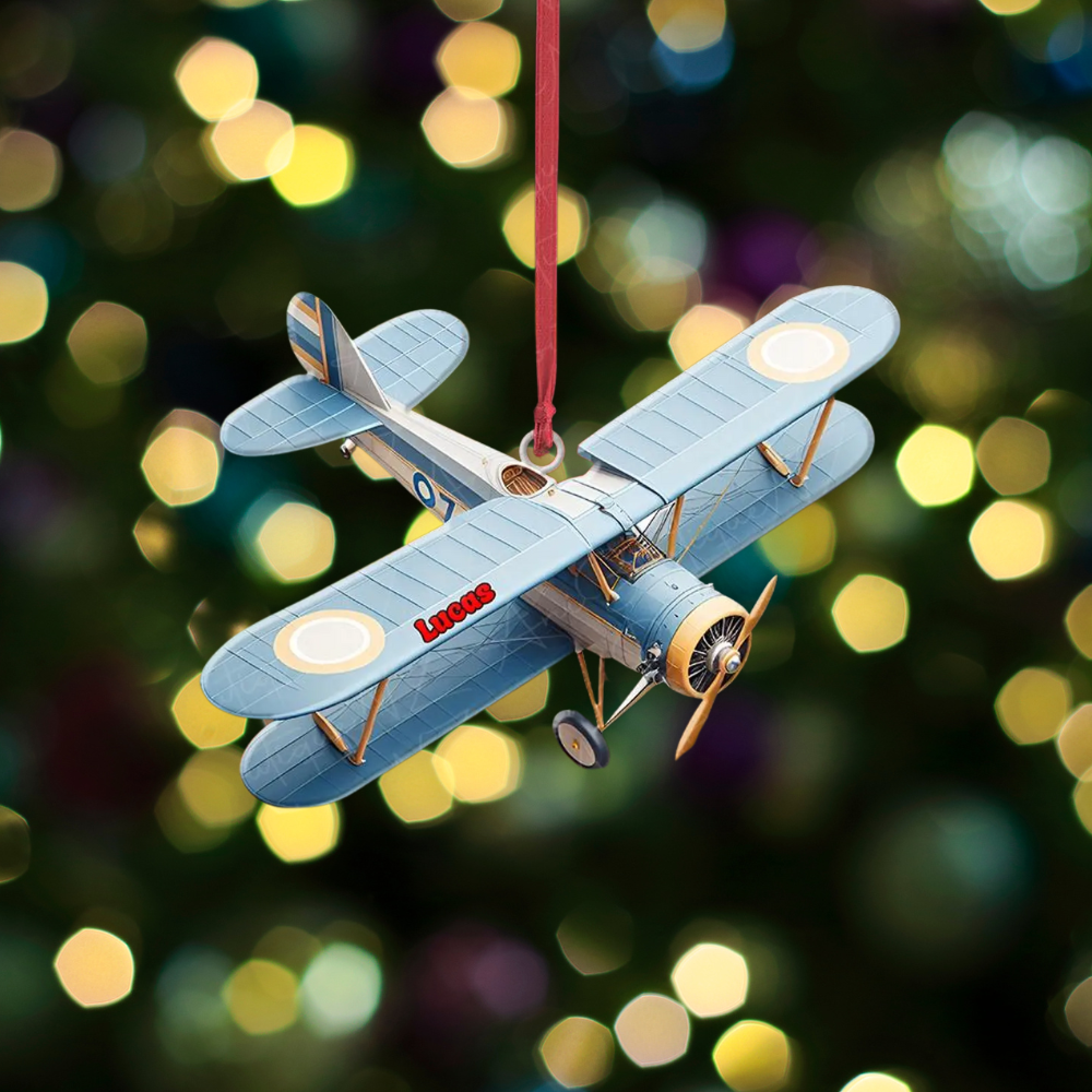 Personalized Biplane Christmas Ornament, Custom Name Aviation Pilot Biplane Ornament ON0960