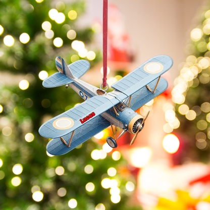 Personalized Biplane Christmas Ornament, Custom Name Aviation Pilot Biplane Ornament ON0960