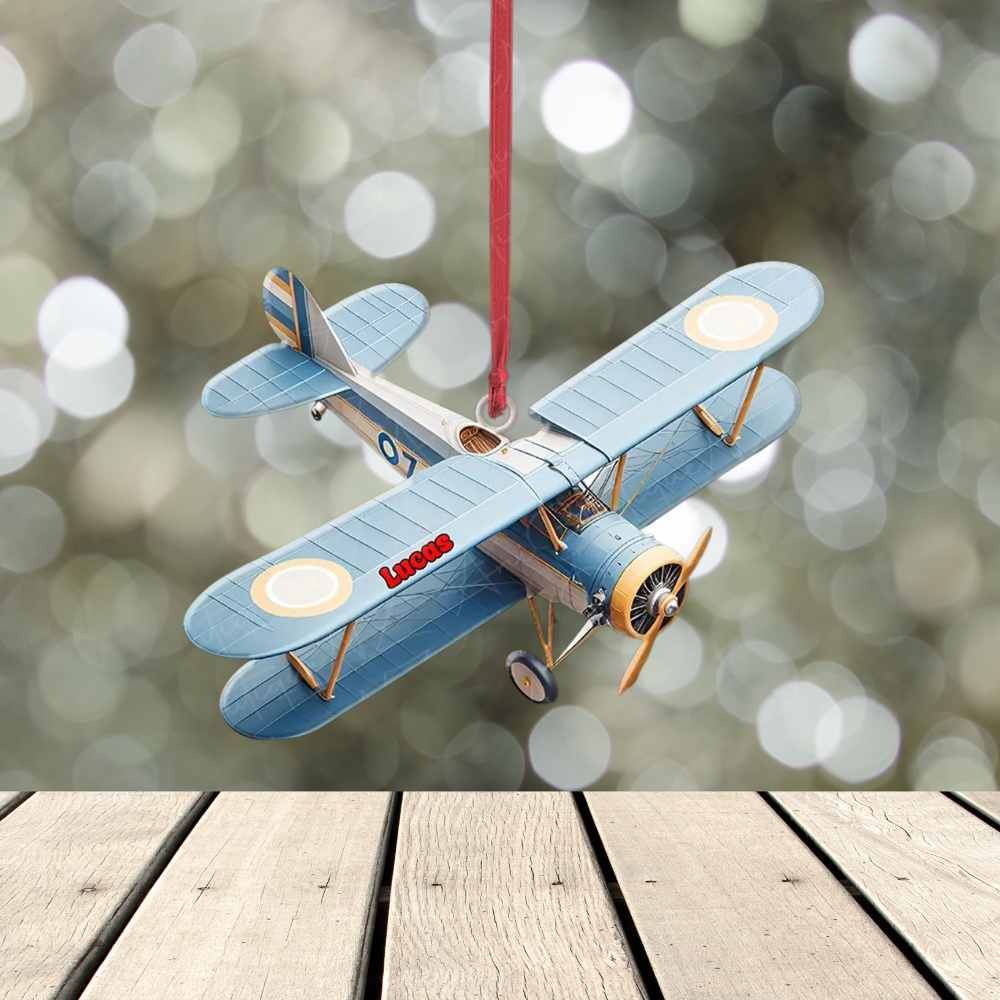 Personalized Biplane Christmas Ornament, Custom Name Aviation Pilot Biplane Ornament ON0960