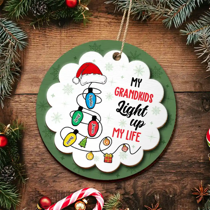 My Grandkids Light Up My Life - Personalized 2-Layered Wooden Ornament, Personalized Grandkids Family Christmas Ornament 2024 ON0261