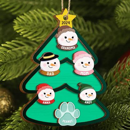 Christmas Tree Snowman Family - Personalized 2-Layered Wooden Ornament, Personalized Family Christmas Ornament 2024 ON0186