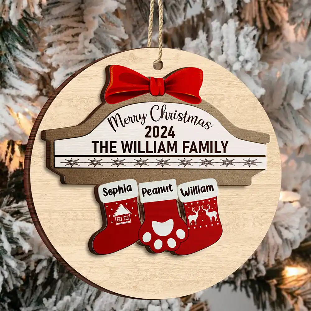 Merry Christmas Stocking Family - Christmas Gift For Family - Personalized 2-Layered Wooden Ornament, Custom Family Christmas Ornaments 2024 ON0320