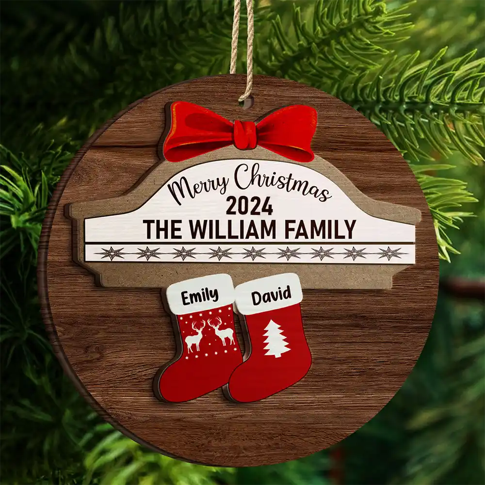 Merry Christmas Stocking Family - Christmas Gift For Family - Personalized 2-Layered Wooden Ornament, Custom Family Christmas Ornaments 2024 ON0320