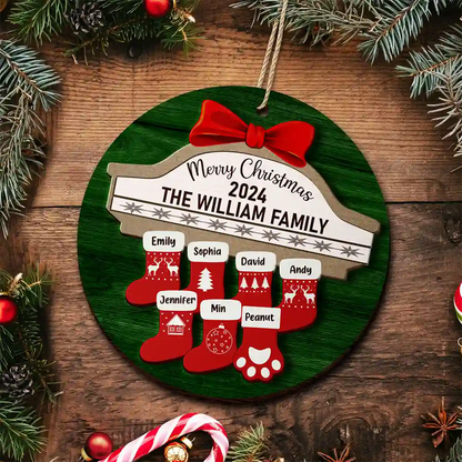 Merry Christmas Stocking Family - Christmas Gift For Family - Personalized 2-Layered Wooden Ornament, Custom Family Christmas Ornaments 2024 ON0320