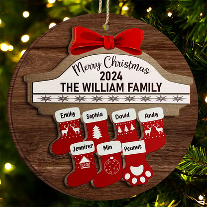 Merry Christmas Stocking Family - Christmas Gift For Family - Personalized 2-Layered Wooden Ornament, Custom Family Christmas Ornaments 2024 ON0320