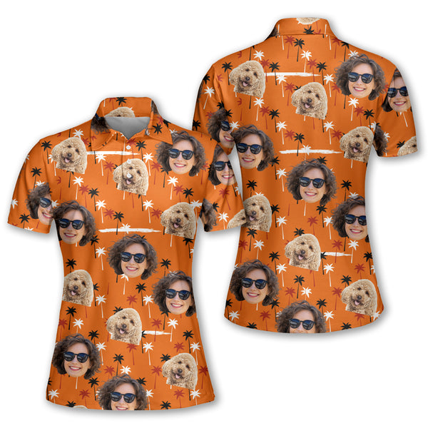 Custom Face Women's Orange Golf Polo Shirts, Custom Face Funny Golf Shirts Ladies GW0069