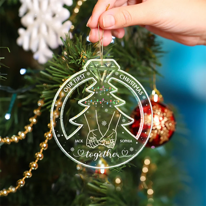 Holding Hands First Christmas Couples - Personalized Custom Shaped Acrylic Ornament, Custom Our First Christmas Married Engaged Ornament 2024 With Name ON0233