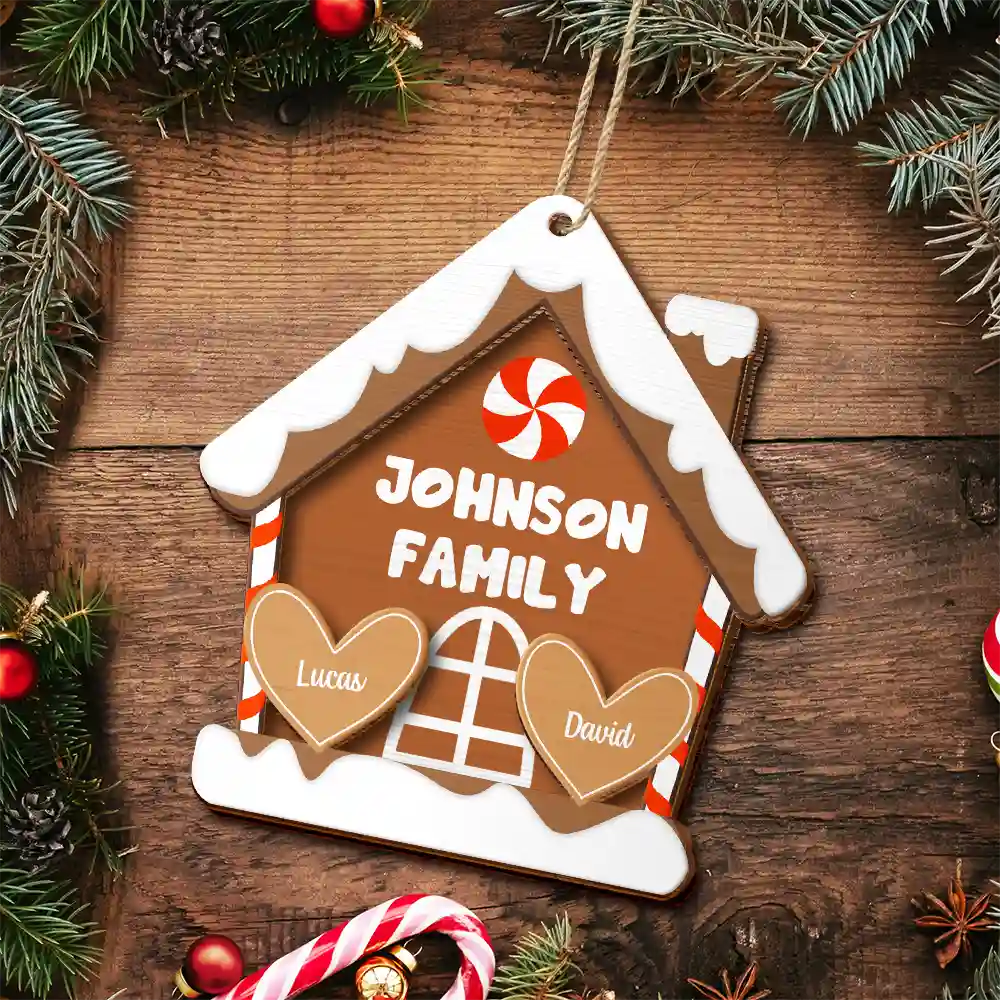 Gingerbread Cookie Family - Personalized 2-Layered Wooden Ornament, Custom Family Christmas Ornament 2024 ON0136