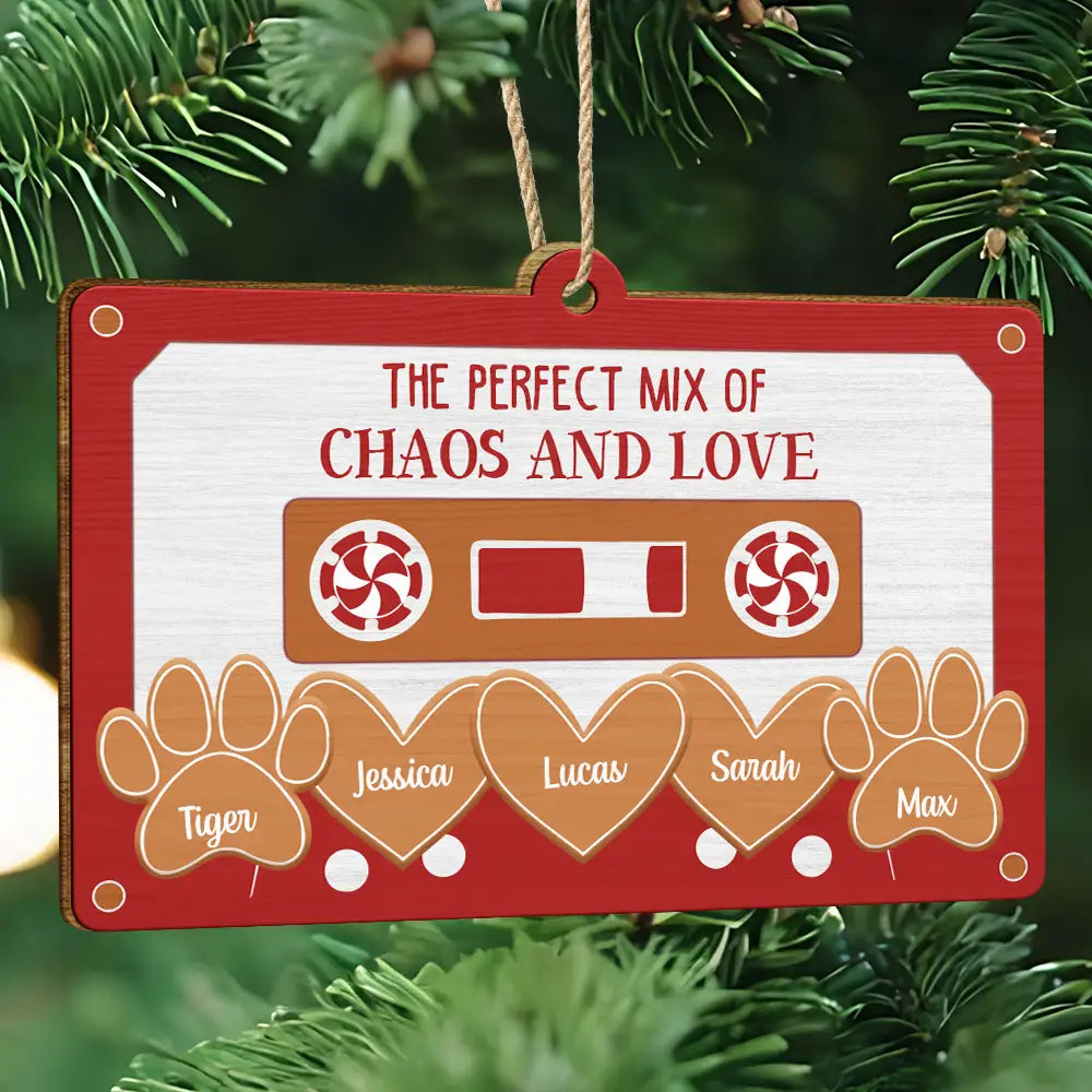 The Perfect Mix Of Chaos And Love - Personalized Custom Shaped Wooden Ornament, Personalized Family Christmas Ornament 2024 ON0324