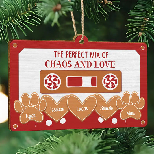 The Perfect Mix Of Chaos And Love - Personalized Custom Shaped Wooden Ornament, Personalized Family Christmas Ornament 2024 ON0324