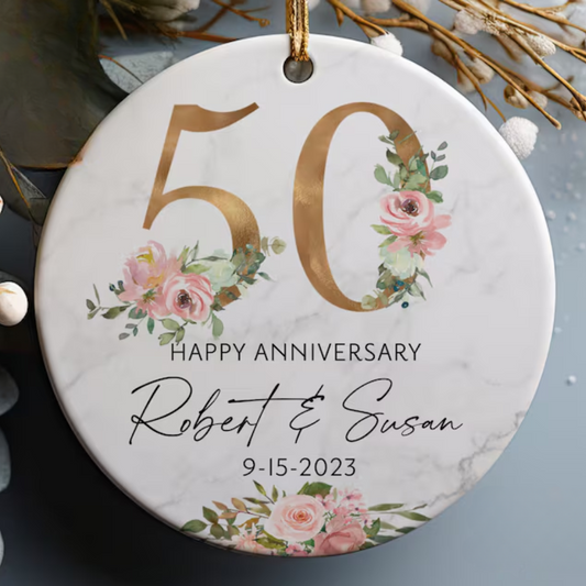 Personalized Happy 50th Anniversary Ornament 2024, Custom Wedding Anniversary Christmas Ornament With Name Date ON0115