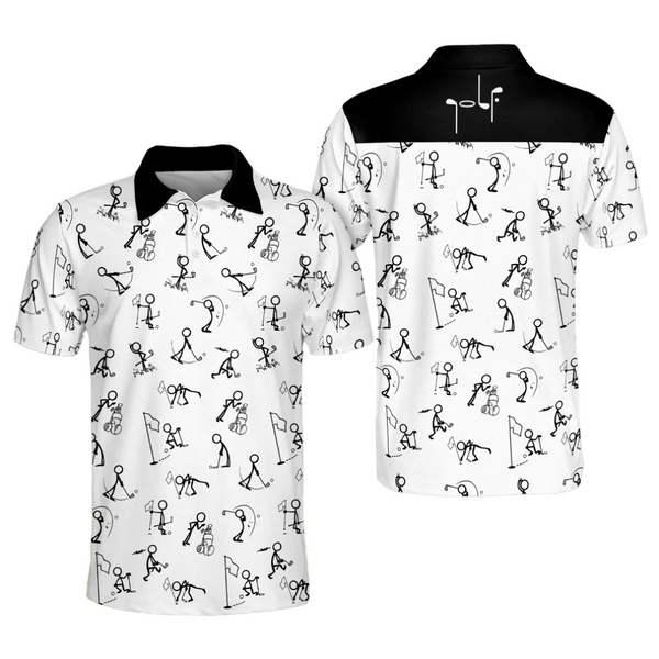 Stickfigures Golf Polo Shirt For Men, Black And White Funny Golf Shirt GY3707
