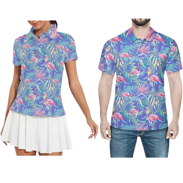Matching Flamingo Tropical Golf Polo Shirts For Couples, Matching Men's And Women's Tropical Golf Shirts GZ0049